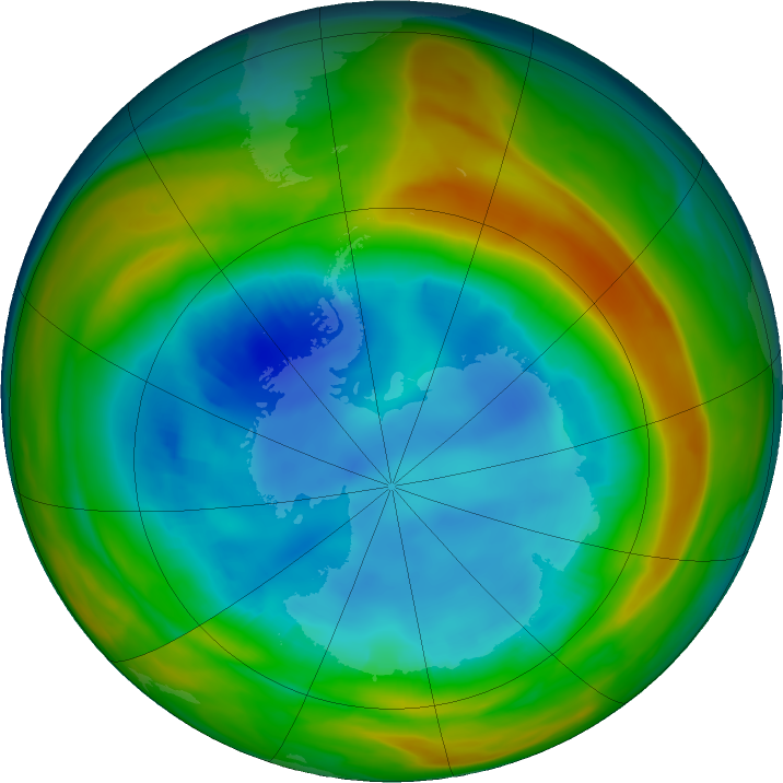 Antarctic ozone map for 12 August 2024